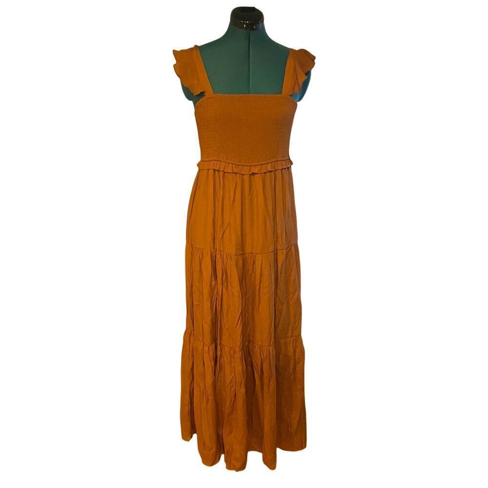 Nanette Lepore Rust Orange Glazed Ginger Cottage Tiered Ruffle Maxi‎ Dress NWT 8